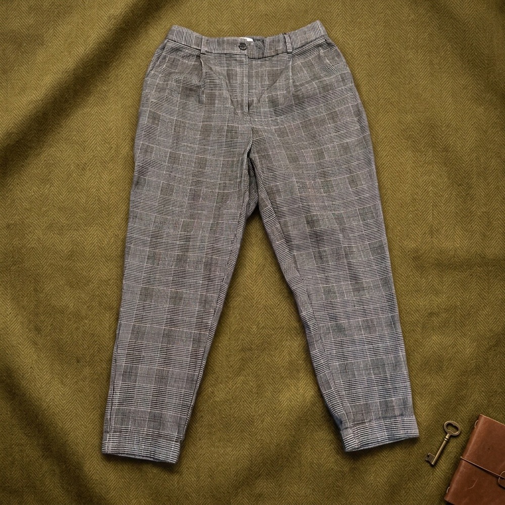 Rewind Grey Glen Plaid High Waisted Tapered Pleated Trousers Womens 12W